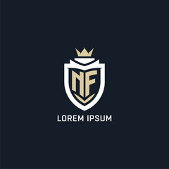 Initial letter NF shield and crown logo style, esport team logo design inspiration © Adef