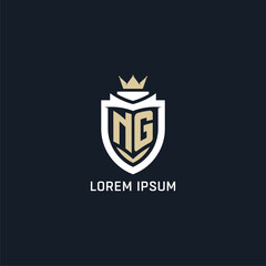 Initial letter NG shield and crown logo style, esport team logo design inspiration © Adef