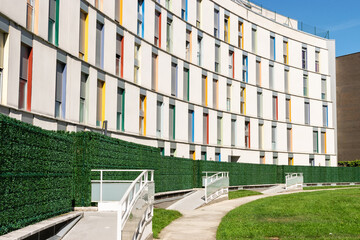 Colorful building with accessibility ramps