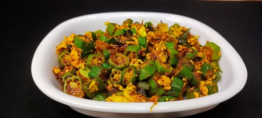 Egg Bhindi Called Okra with Egg, Egg Bhindi a Tasty Dish in India, Egg Bhindi Fry