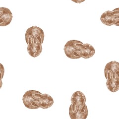Seamless pattern, watercolor cute bunnies. Childish pattern in boho style