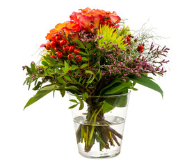 Closeup of an isolated flower arrangement in a glass vase
