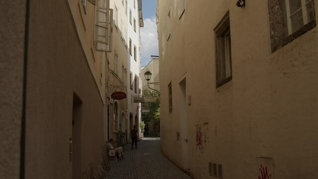 Salzburg Steingasse with narrow street