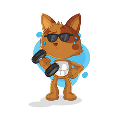 dog lifting dumbbell vector. cartoon character