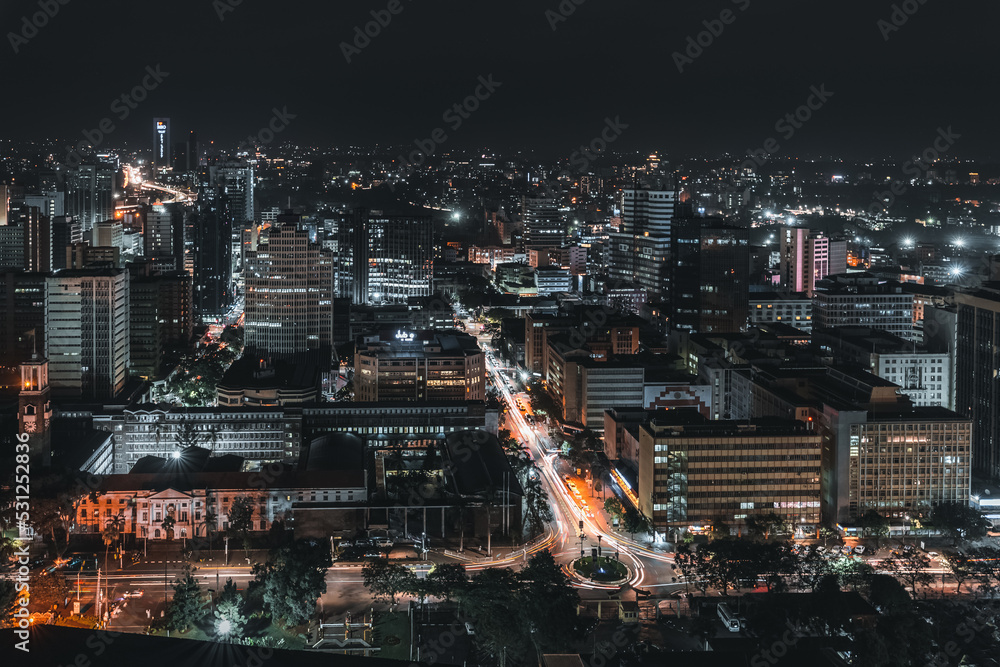 Wall mural city at night