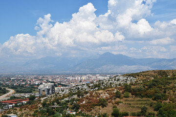 Fototapeta na wymiar view of the surroundings of the city of Shkoder in Albania from a height