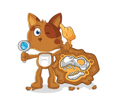 Dog Archaeologists With Fossils Mascot. Cartoon Vector