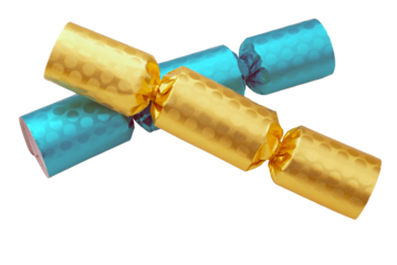 Holiday Crackers in gold and blue  isolated on transparency photo png file 