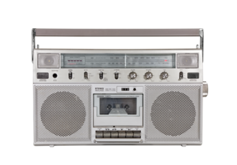 Old portable cassette stereo boombox isolated.