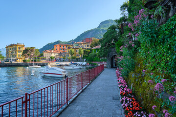 view of the beautiful city of varenna, on como lake, italy