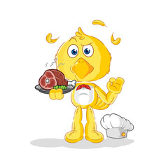 chick chef with meat mascot. cartoon vector