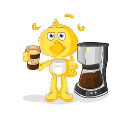 chick drinking coffee illustration. character vector
