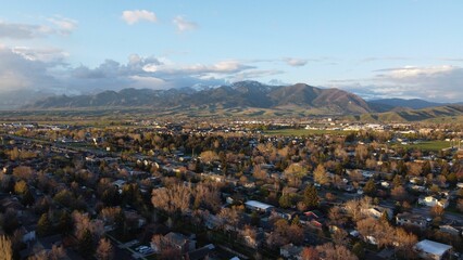 Beautiful landscape of the town and the Bridger mountain range in a background in Bozeman, Montana. - Powered by Adobe