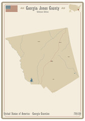 Map of an old playing card of Jones county in Georgia, USA.