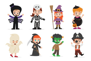 Cute Kids Wearing Halloween Costumes Vector illustration