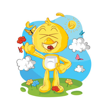 chick pick flowers in spring. character vector