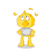 chick lifting rock cartoon character vector