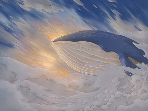 Huge Whale Swim in the Sky full of Clouds