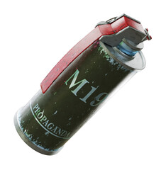 A smoke grenade with text M19 propaganda. Transparent png 3d illustration without background as a graphical element for bigger illustrations.  