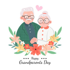 Happy Grandparents day greeting card vector illustration. Cute cartoon grandparent isolated on white background.