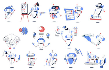 Fototapeta premium Artificial Intelligence Flat Colored Icon Set
