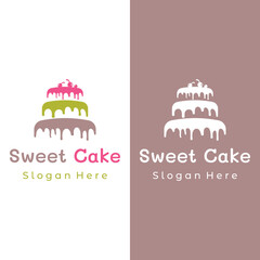 Cake or bakery logo template vector design.Sweet cake, birthday cake, cup cake, cake with cherries. Logo for business, cake shop, cake shop etc.