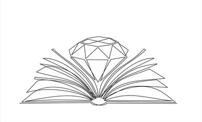 continuous one line drawing of diamond, brilliant and open book. Diamond Book. Can used for logo, emblem, slide show and banner.