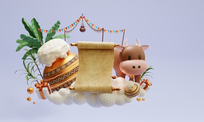 3d render of Happy Pongal Holiday Harvest Festival of Tamil Nadu South India, product display background - obrazy, fototapety, plakaty