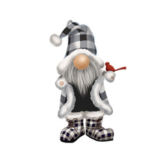 Gnome black and white with red bird 