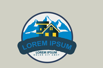 Obraz premium Vintage retro cabin and minimalist logo outdoor house building adventure illustration logo