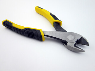 Fototapeta premium Pincers isolated on white background. clamp icon. Open cutters. Open the cutting pliers. Construction, repair or hand tools concept. Manual wiring tool. 