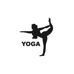 Woman doing yoga logo. Stretching icon, sign or symbol. Simple black vector silhouette illustration.