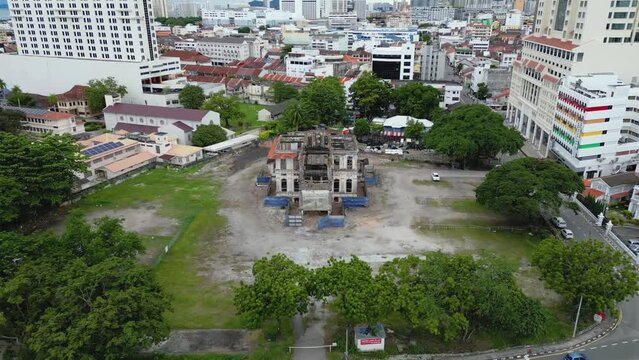 Aerial view of the Heritage Building of Shing Chung in Georgetown, Malaysia