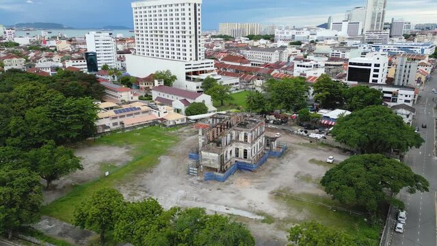 Aerial view of the Heritage Building of Shing Chung in Georgetown, Malaysia