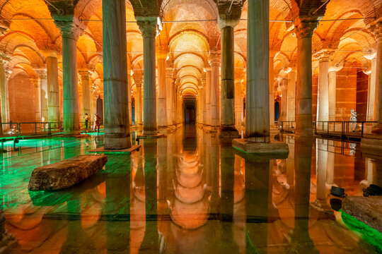 Underground Basilica Cistern in Istanbul, Turkey.