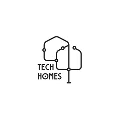 modern tech homes iconic logo vector design template. minimalist futuristic house logo business design vector illustration with outline and modern styles isolated on white background. 