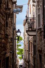 Korčula Old Town alley with lanterns