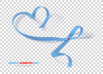World diabetes day awareness ribbon on transparent background.