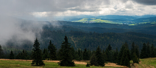 View from Hala Rysianka in Beskid Zywiecki mountains in Poland