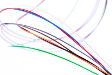 Abstract curves, colorful electrical cable wire isolated on white background 