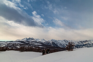 Fototapeta na wymiar Ski mountaineering in the Alps over Pordenone, Friuli-Venezia Giulia, Italy