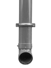 A plastic downpipe for draining rainwater from the roof, isolated on white background.