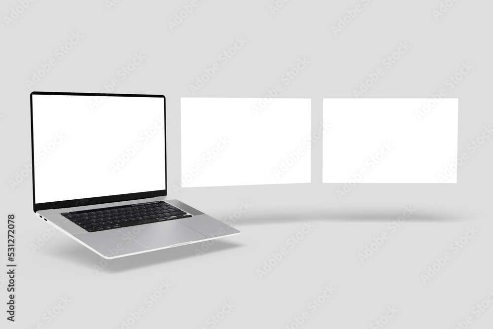 Aufkleber laptop computer mockup with blank wireframing pages. concept for showcasing web-design projects on l