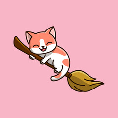 CUTE CAT FLYING WITH MAGIC Broom