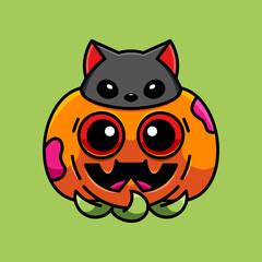 CUTE DEVIL CAT IN THE PUMP CELEBRATES HALLOWEEN