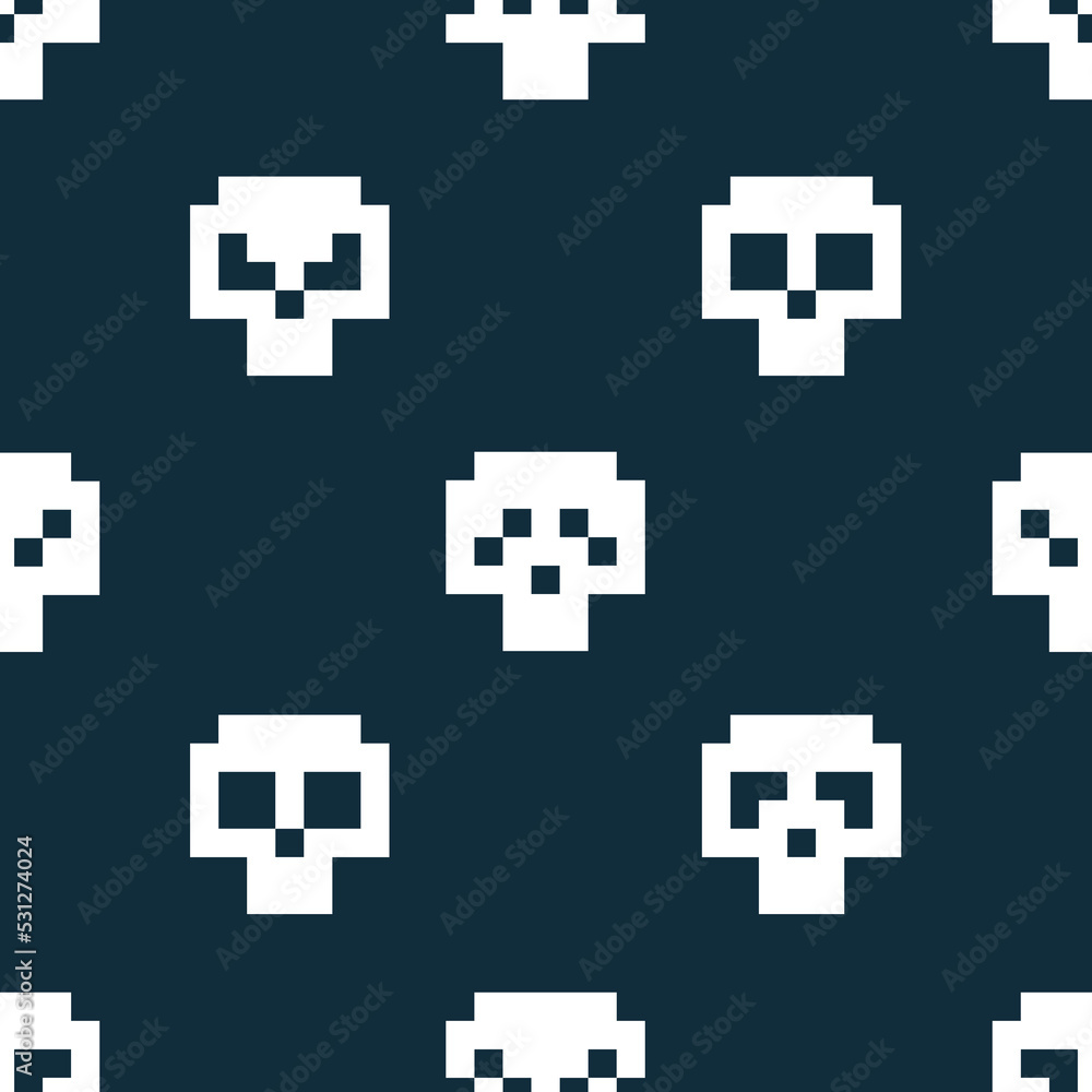 Poster abstract skulls pixel art seamless pattern. vintage 8-bit pixel graphics skulls background. retro vi