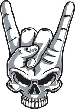 human skull gestures Rock and Roll sign of the horns