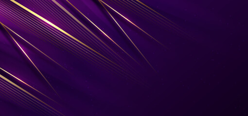 Abstract elegant purple background with golden line and lighting effect sparkle. Luxury template award design.