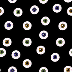 Halloween vector seamless pattern with human eyes