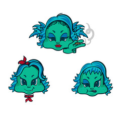 Funny character frog or ufo only faces with different emotions. funny icons or character for banners and advertising. Wide range of uses.